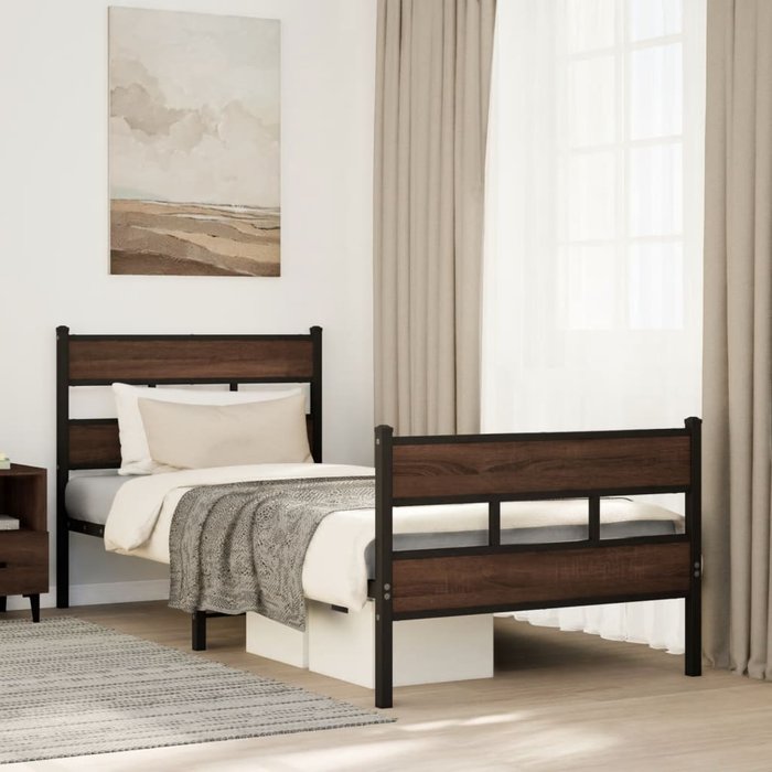 Estructura cama con cabecero y pie sin colchón marrón 75x190 cm vidaxl