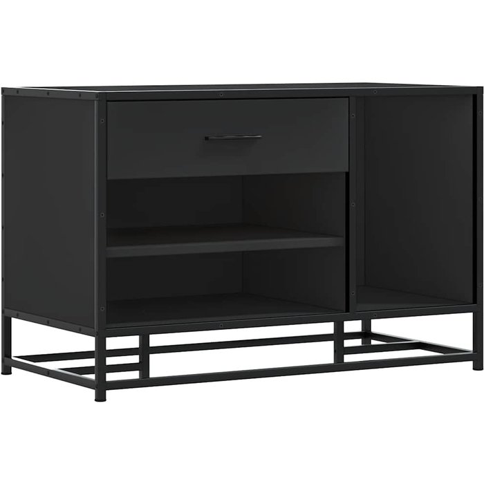 Banco zapatero madera de ingeniería y metal negro 80x40x53,5 cm - comfortxl