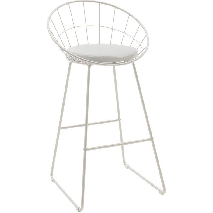 Taburete de bar de metal blanco con cojín de pvc negro 96x 53x 46 cm