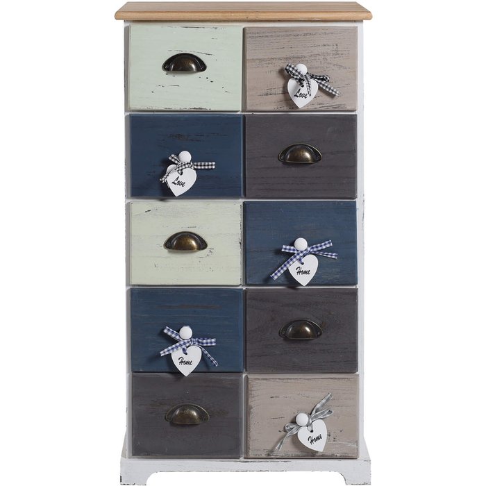 Cajonera comoda rebecca mobili 10 cajones blanco azul gris shabby 88x48x30