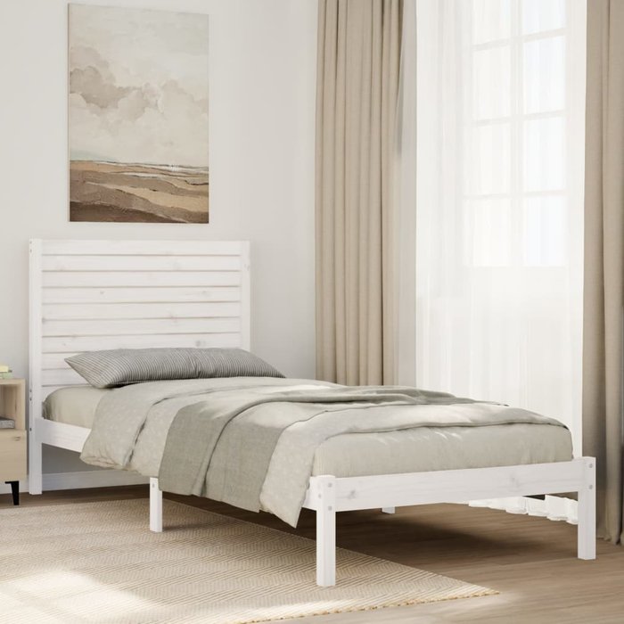 Cama extralarga sin colchón madera maciza blanca 90x210 cm