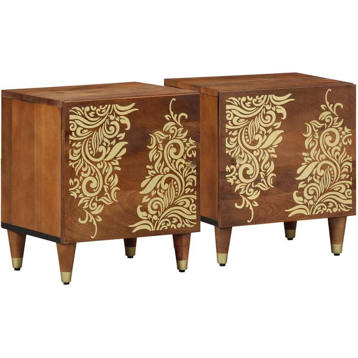 Mesita de noche con puerta, 2 piezas, color marrón miel, 40 x 33 x 46 cm