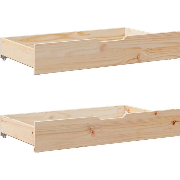 Cajones debajo de la cama con ruedas 2 piezas 90x55x16 cm pino macizo