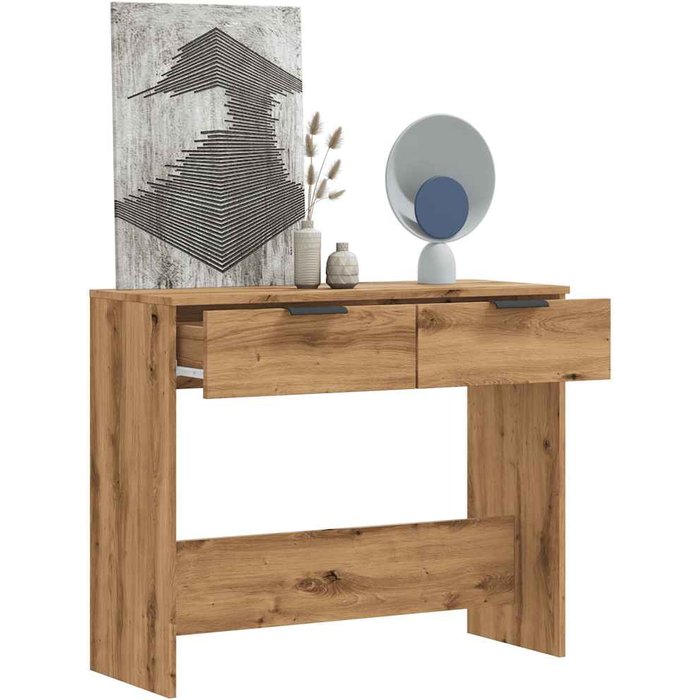 Mesa consola artesanal de roble 90x36x75 cm de madera contrachapada