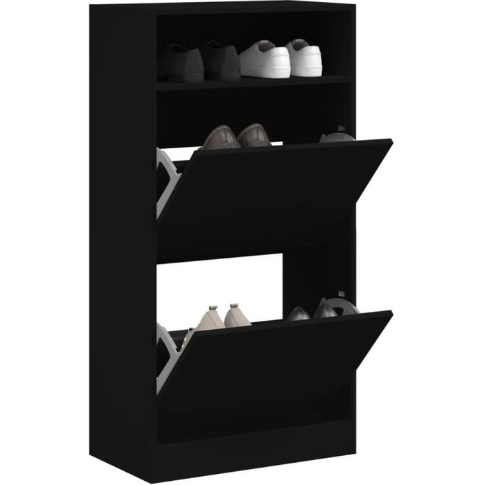 Vidaxl zapatero de madera de ingeniería negro 60x34x116 cm