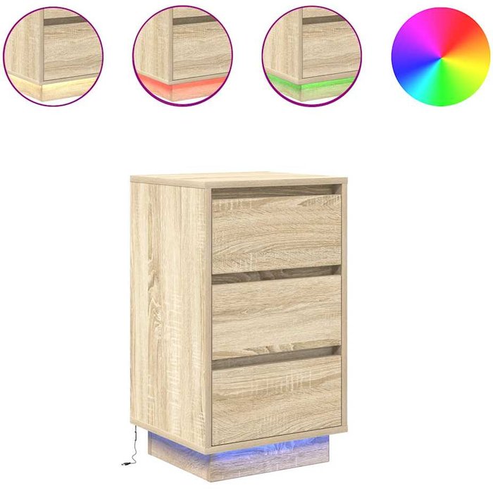 Mesilla de noche con luces led roble sonoma 38x34x65 cm - comfortxl