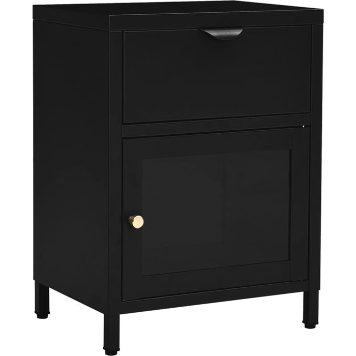 Mesita de noche,mesilla de noche negra acero y vidrio 40x30x54,5 cm cfw56037