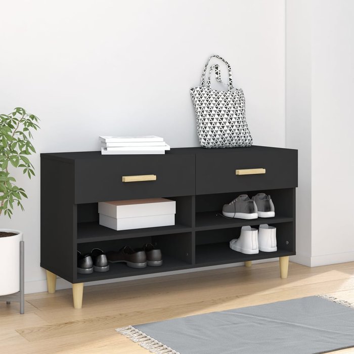 Maison exclusive - mueble zapatero de madera contrachapada negro 102x35x55 cm