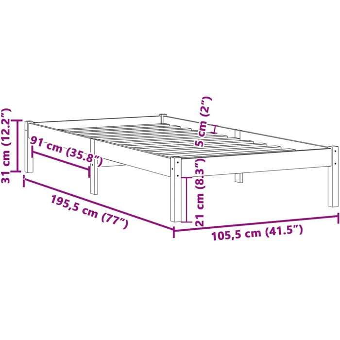 Estructura de cama sin colchón 100x190 cm madera maciza de pino
