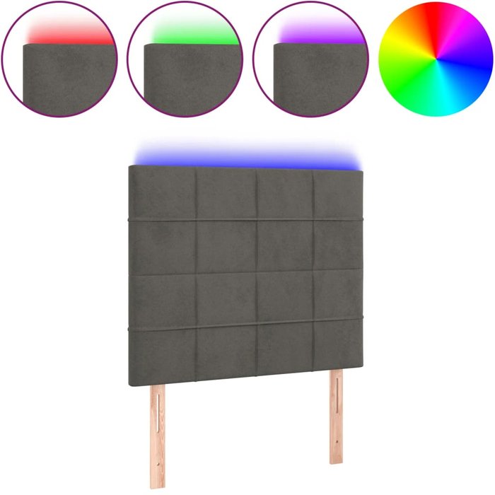 Cabecero con luces led terciopelo gris oscuro 80x5x118/128 cm - comfortxl