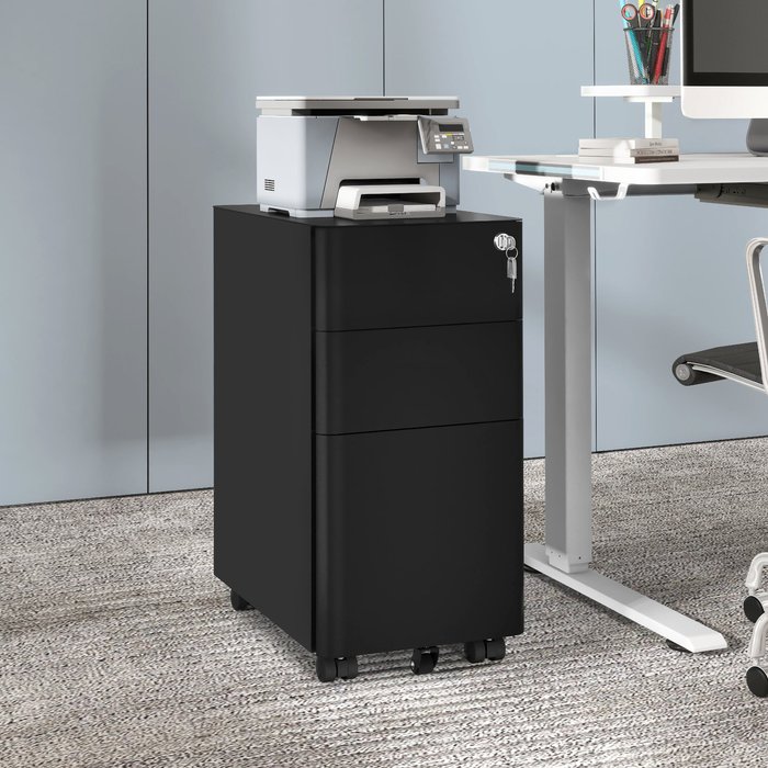 Armario de oficina yitahome - 3 cajones - con ruedas - negro - 45 x 30 x 61 cm