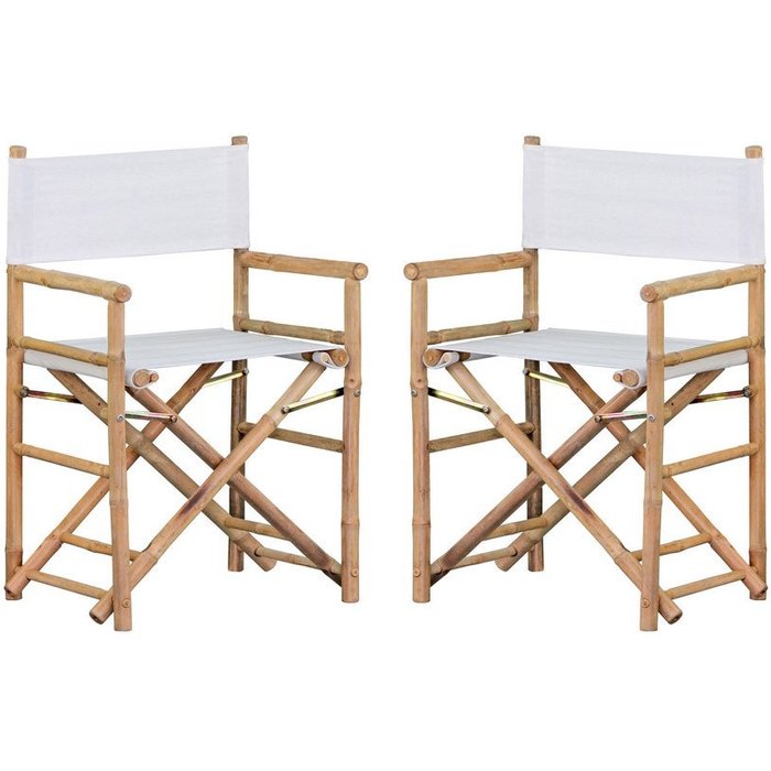 Par de sillas de bambú con tela blanca 62x44x91 cm