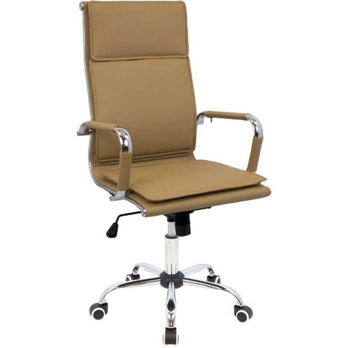 Silla de oficina múnich tapizada en símil piel beige con base cromada