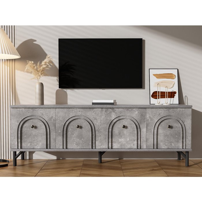 Mueble tv 160x38x55.5 cm - 4 puertas - paneles de partículas - gris