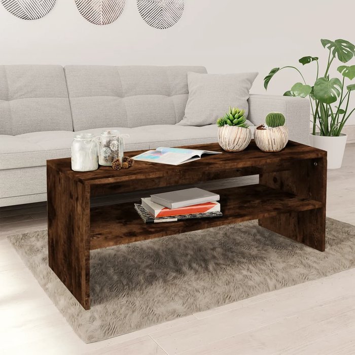 Mesa de centro roble ahumado 100x40x40 cm madera contrachapada