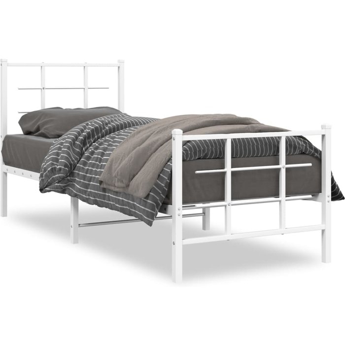 Vidaxl estructura cama metal con cabecero y pie cama blanca 75x190 cm