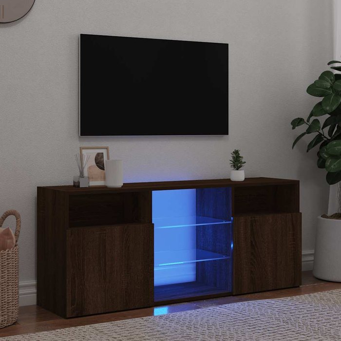 Mueble de tv con luces led, roble marrón, 120x30x50 cm