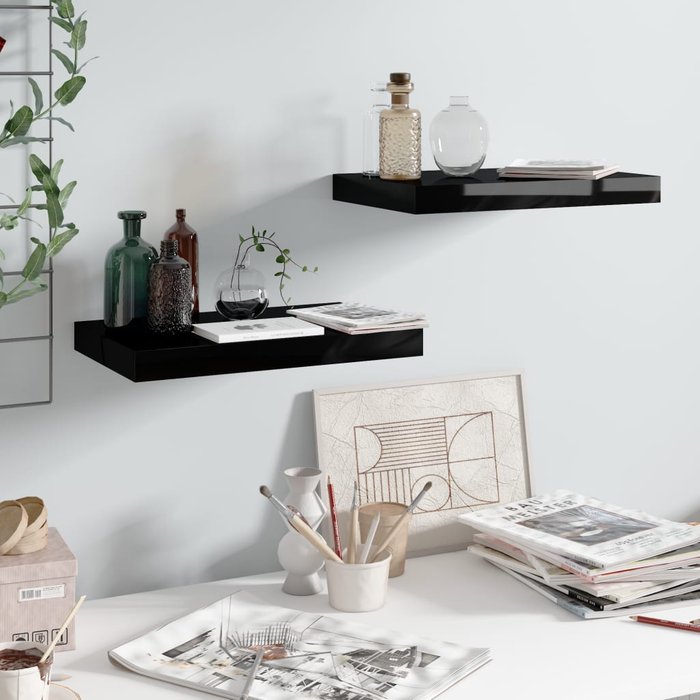 Maison exclusive - estante flotante de pared 2 uds mdf negro brillo 40x23x3,8 cm