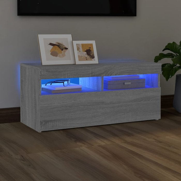 Mueble de tv con luces led gris sonoma 90x35x40 cm - comfortxl