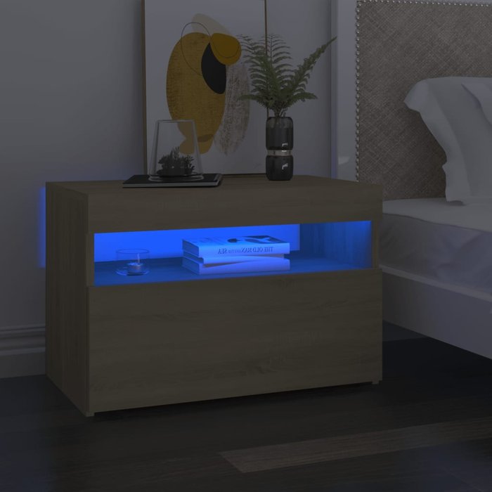 Mesitas de noche con led 2 uds contrachapada sonoma 60x35x40 cm - comfortxl