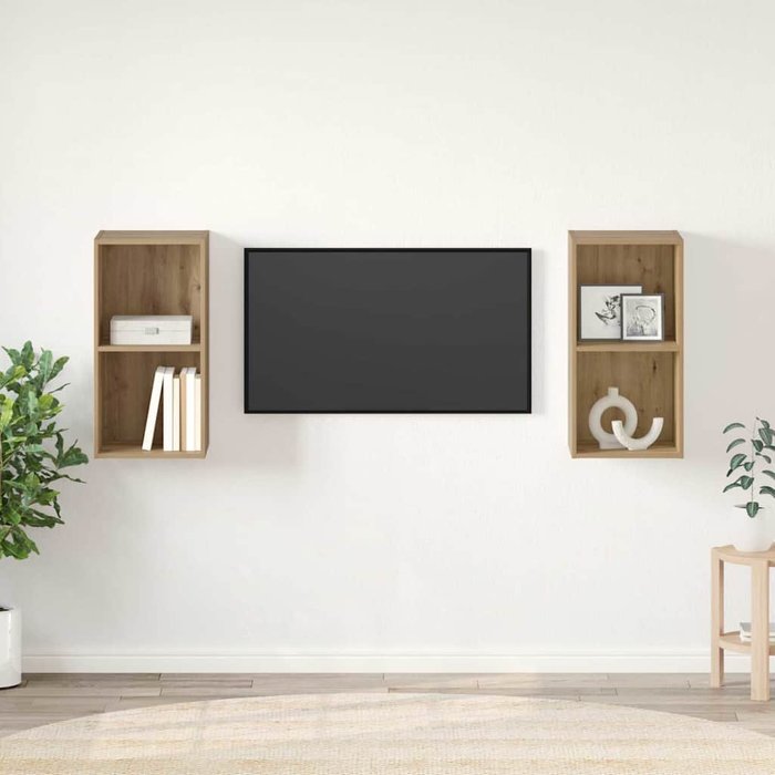 Vidaxl mueble de tv de pared 2 pcs roble artesanal 37 x 37 x 72 cm