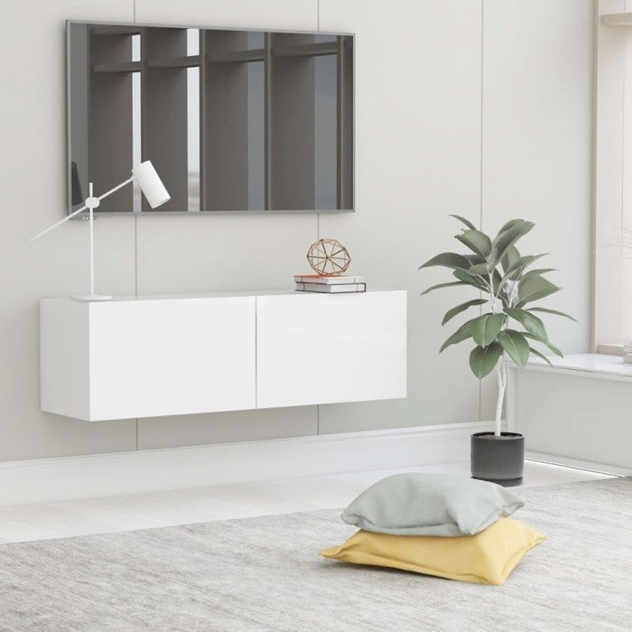 Mueble de tv azyal flotante 2 puertas abatibles blanco 30x100x30 cm