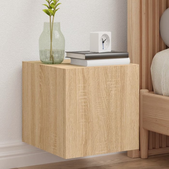 Mueble tv de pared con luces led roble sonoma 30,5x35x30 cm