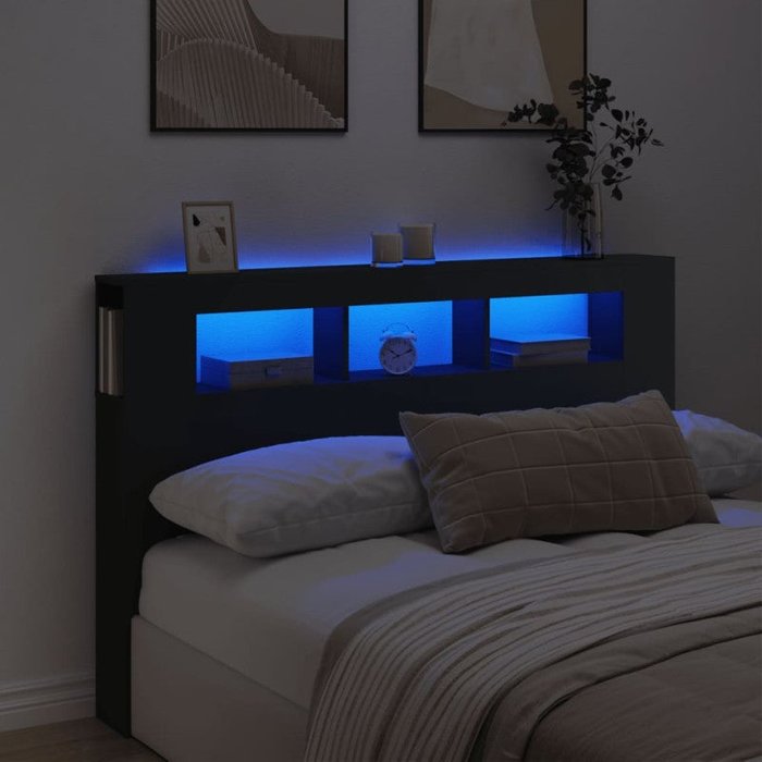Vidaxl cabecero con led madera de ingeniería negro 160x18,5x103,5 cm