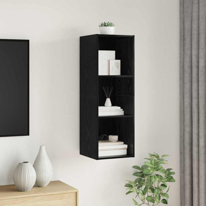 Armario de tv roble negro 37 x 37 x 107 cm madera contrachapada