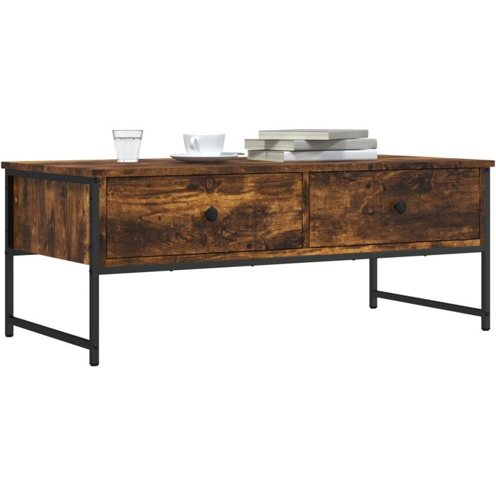 Mesa de centro de roble ahumado, 101 x 49 x 39,5 cm, madera de ingeniería.