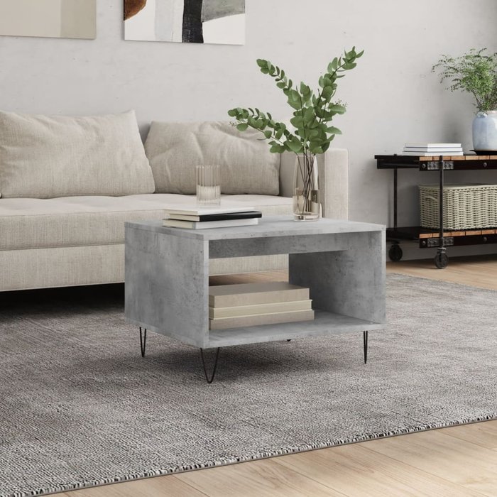 Mesa de centro de madera de ingeniería gris hormigón de 60x50x40 cm