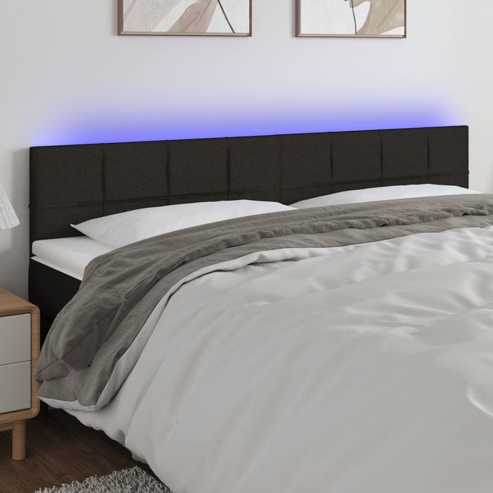 Cabecero con led de tela negro 180x5x78/88 cm