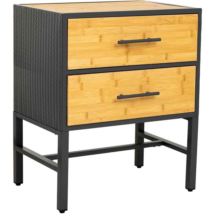 Mesita de noche de metal y madera 2 cajones, negro50x35x60h cm