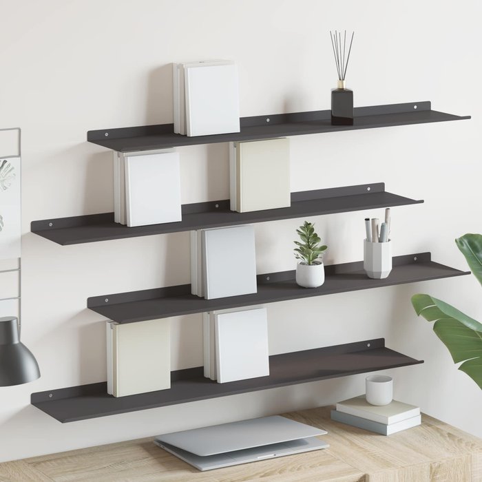 Estante flotante, 4 unidades, negro, 100 x 18 x 2,5 cm, acero