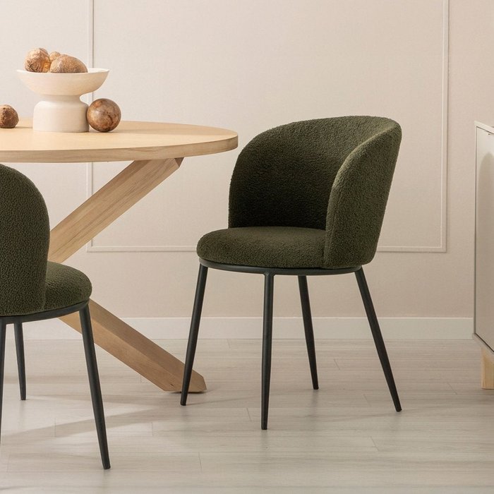 Silla de comedor de borreguito verde oscuro 51x80 cm