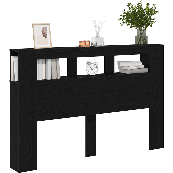 Cabecero cama led madera ingeniería roble negro 160x18,5x45 cm cfw82101