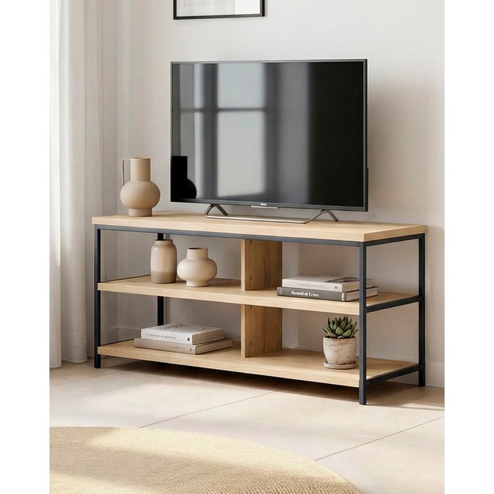 Mueble tv mindy - color madera natural y negro - homekit