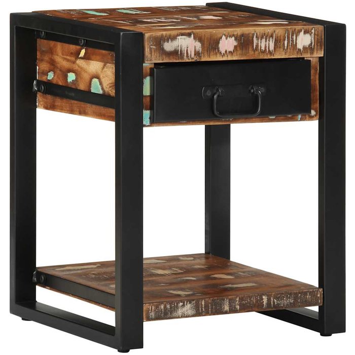 Mesa auxiliar multicolor 40x40x50 cm madera maciza reciclada