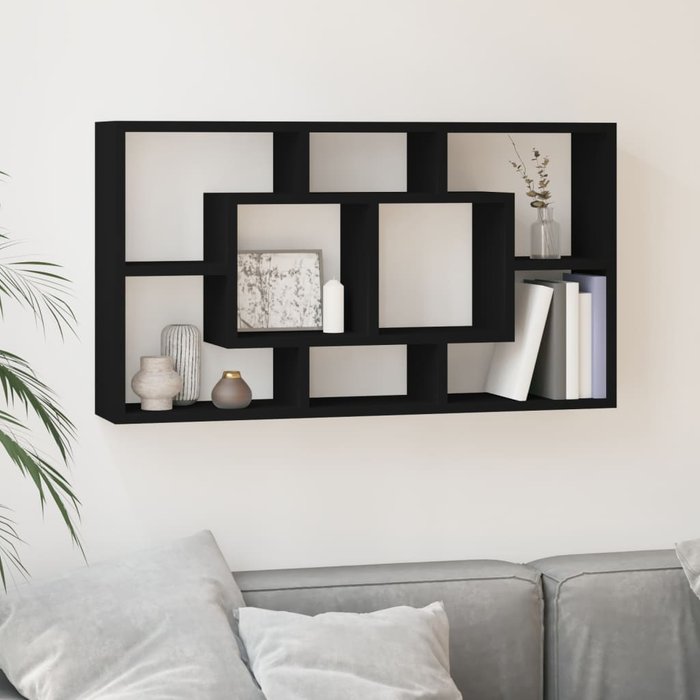 Estante de pared de 8 compartimentos negro
