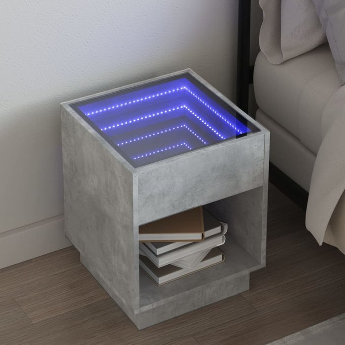 Mesita de noche con led infinity gris hormigón 40x40x50 cm