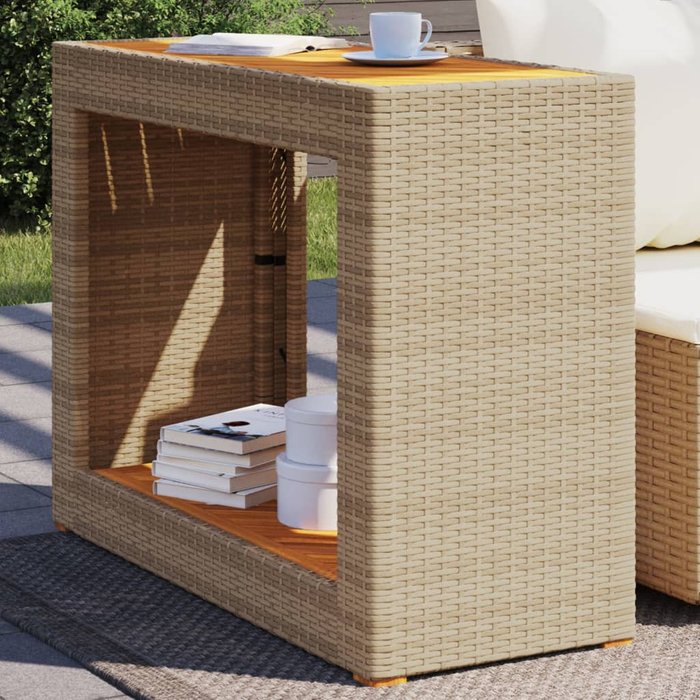 Vidaxl mesa auxiliar jardín tapa madera ratán pe beige 100x40x75 cm