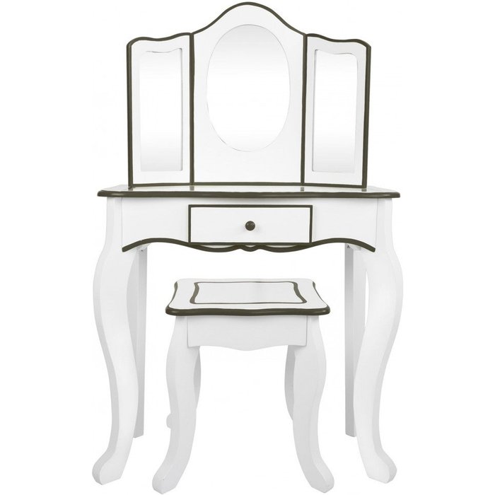 Teamson tocador de madera blanco y gris c/taburete