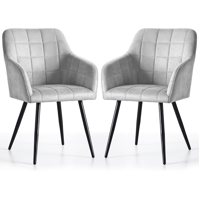 Juego de 2 sillas acolchadas con costuras cuadradas luxano gris patas negras