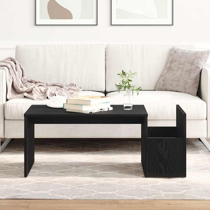 Mesa de centro, roble negro, 90 x 45 x 35 cm, madera de ingeniería.