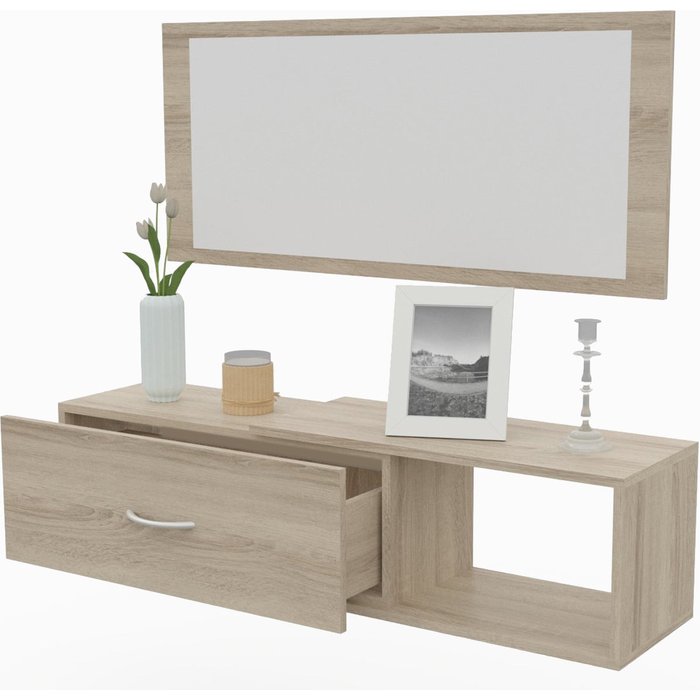Mueble recibidor con cajon mas espejo, 1m de ancho. roble dormidán