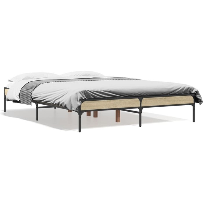 Estructura de cama de roble sonoma 120x200 cm de madera contrachapada y metal