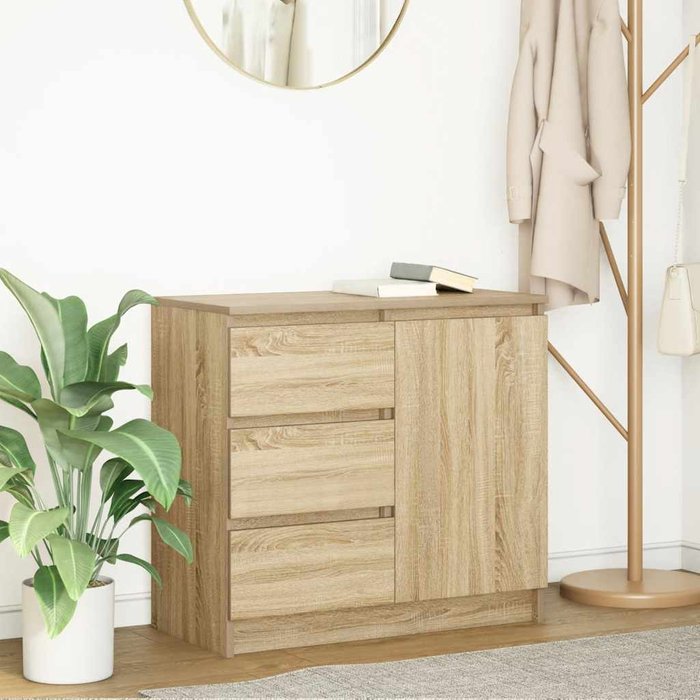 Aparador con cajón roble sonoma 71x35x65 cm madera de ingeniería