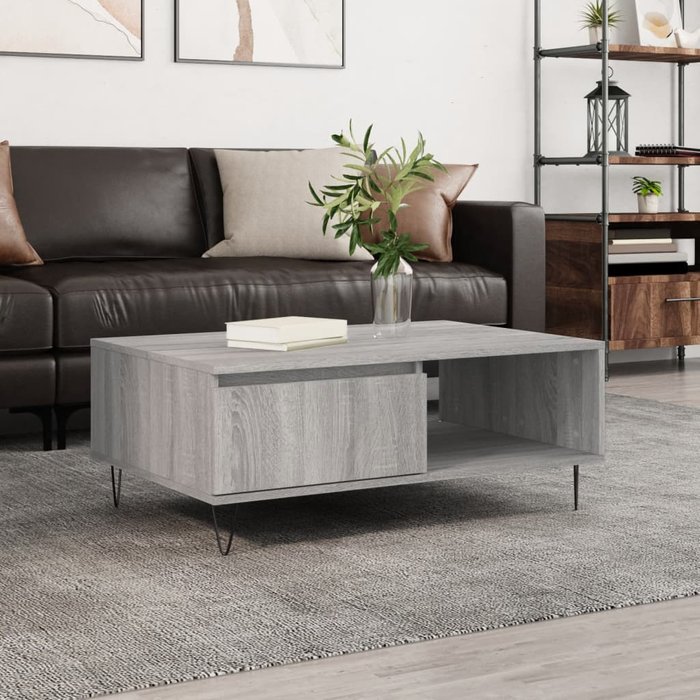 Mesa de centro sonoma gris 90x60x35 cm de madera contrachapada