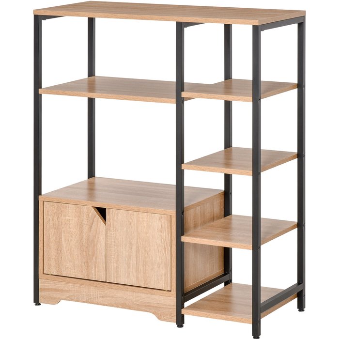 Estantería multifuncional 6 estantes + armario doble 80x35x97cm madera natural