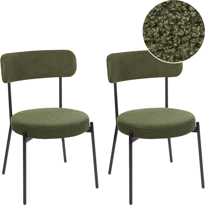 Beliani conjunto de 2 sillas de comedor allison bouclé verde oscuro